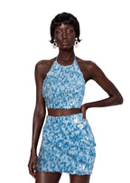 Kahale Open Back Sequined Halter Top In Blue
