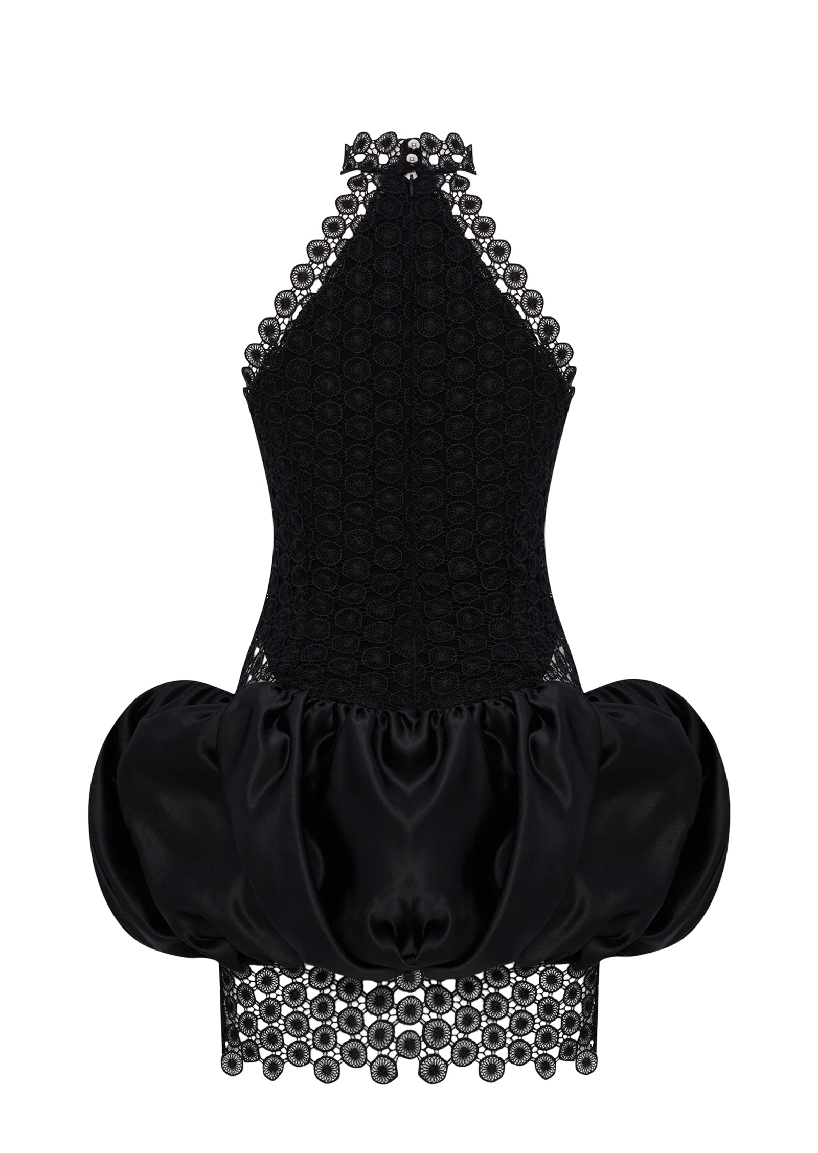 Fauve Lace Trimmed Satin Mini Dress In Black