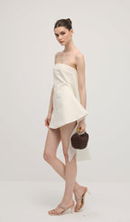 Off Shoulder Ribbon Mini Dress In White
