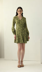 Abstract Print V Neck Mini Dress