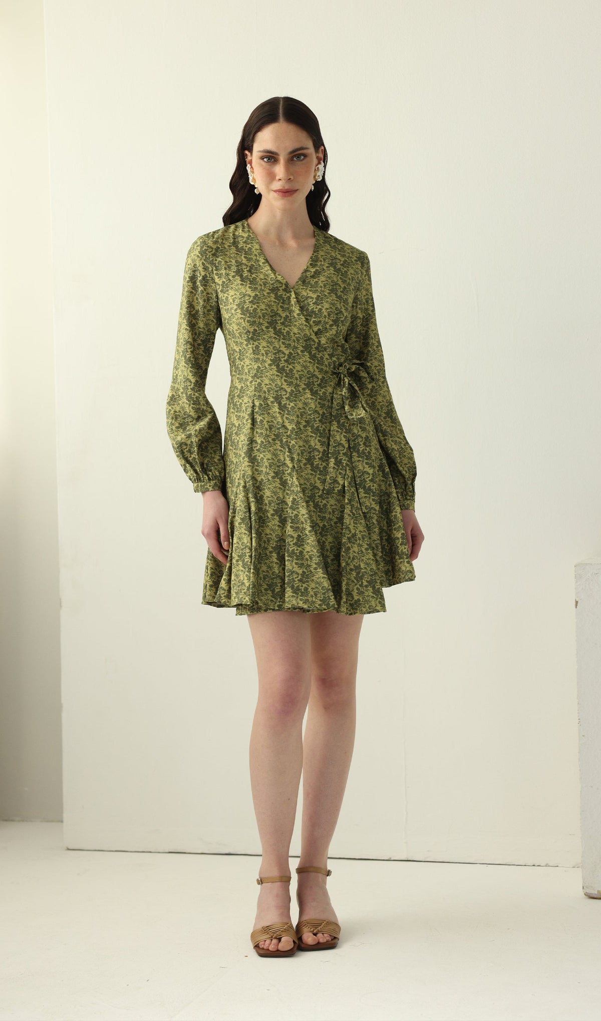 Abstract Print V Neck Mini Dress