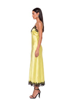 Xaria Satin Midi Dress With Lace In Yellow