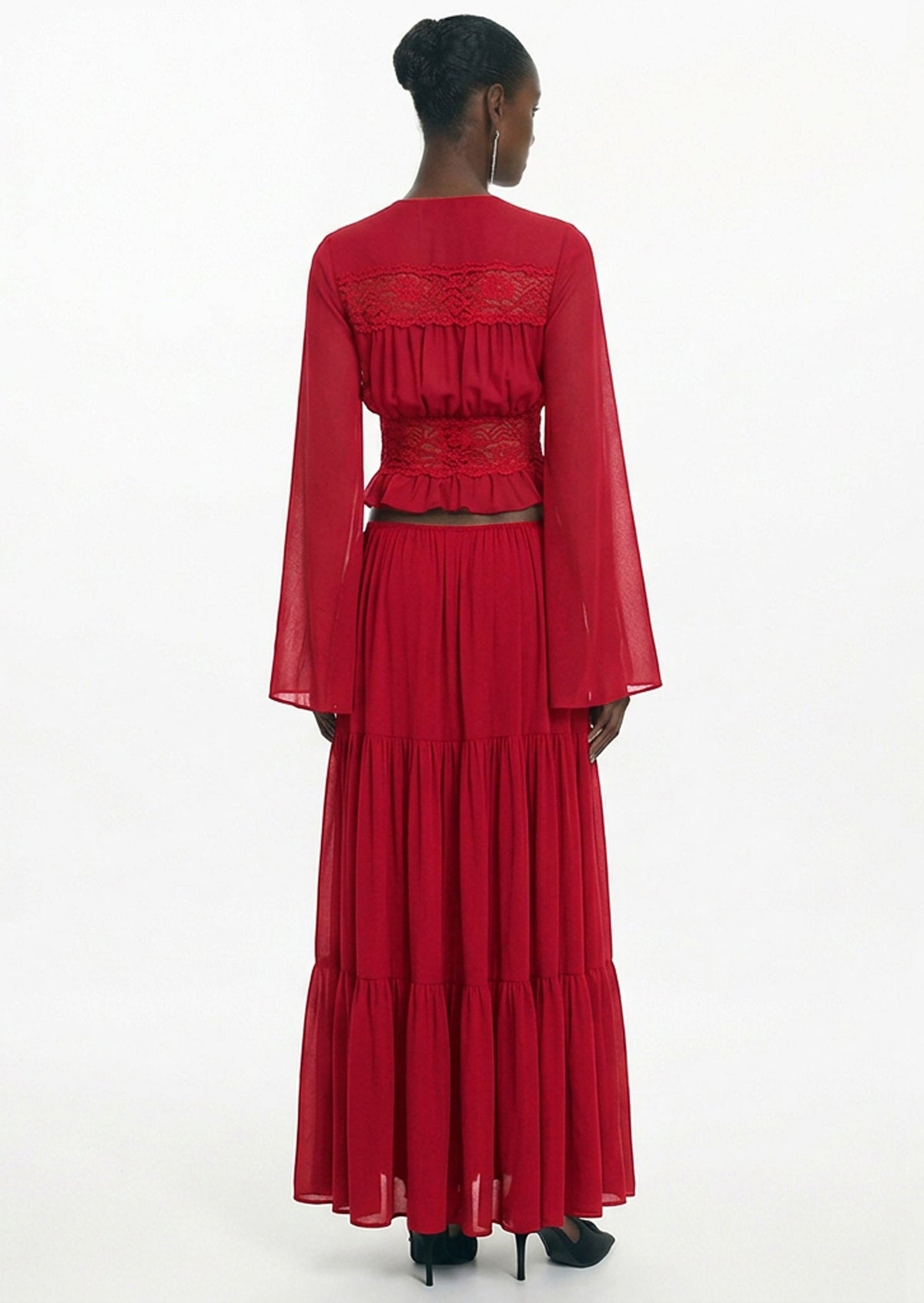 Alessandra V Neck Lace Top & Maxi Skirt Set