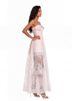 Xhosa V Neck Lace Midi Dress In White