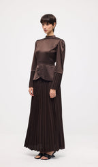 Solid Pleated Peplum Two Piece Set Maxi Skirt