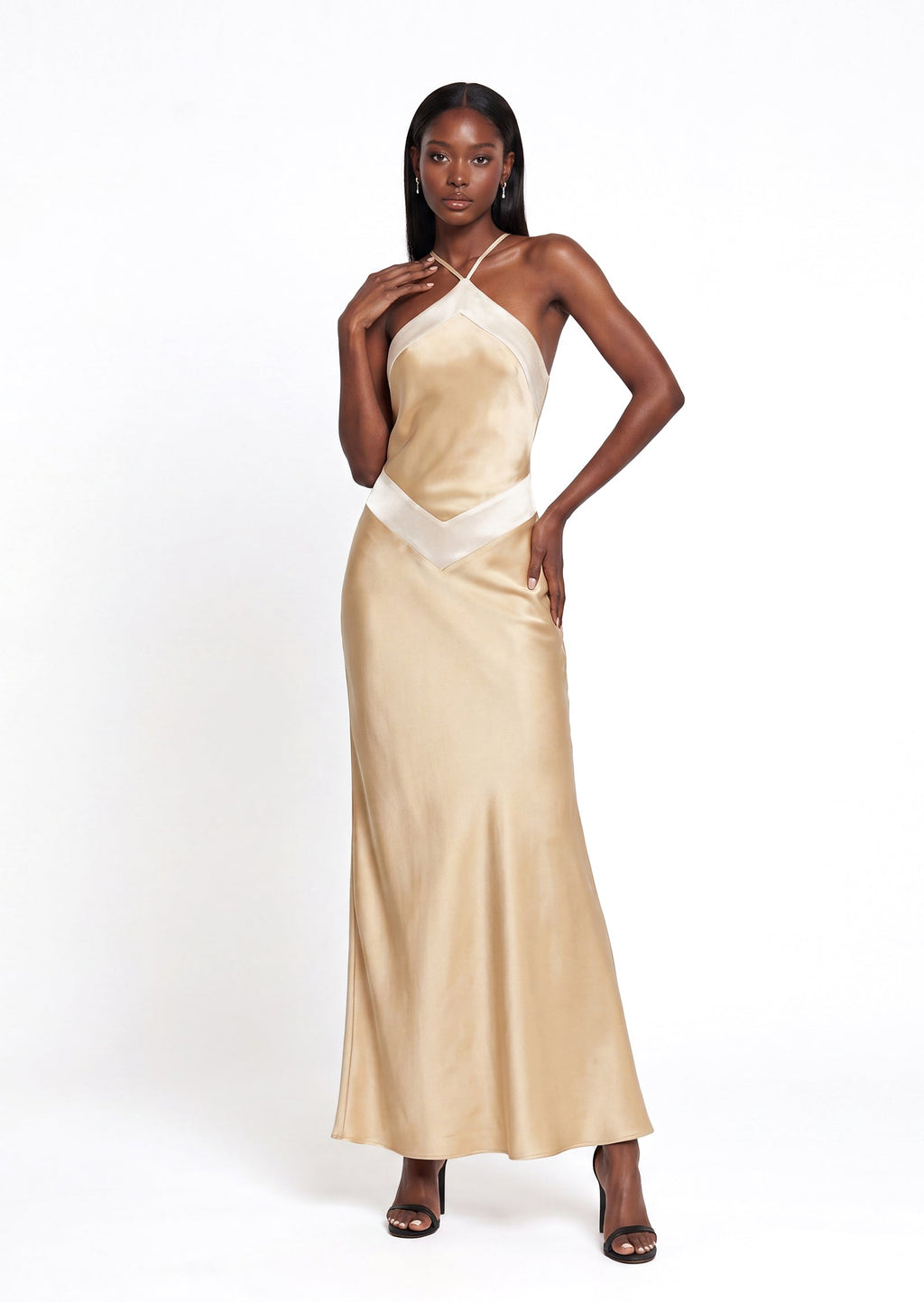 Qiana Halter Neckline Satin Maxi Dress
