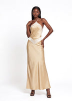 Qiana Halter Neckline Satin Maxi Dress