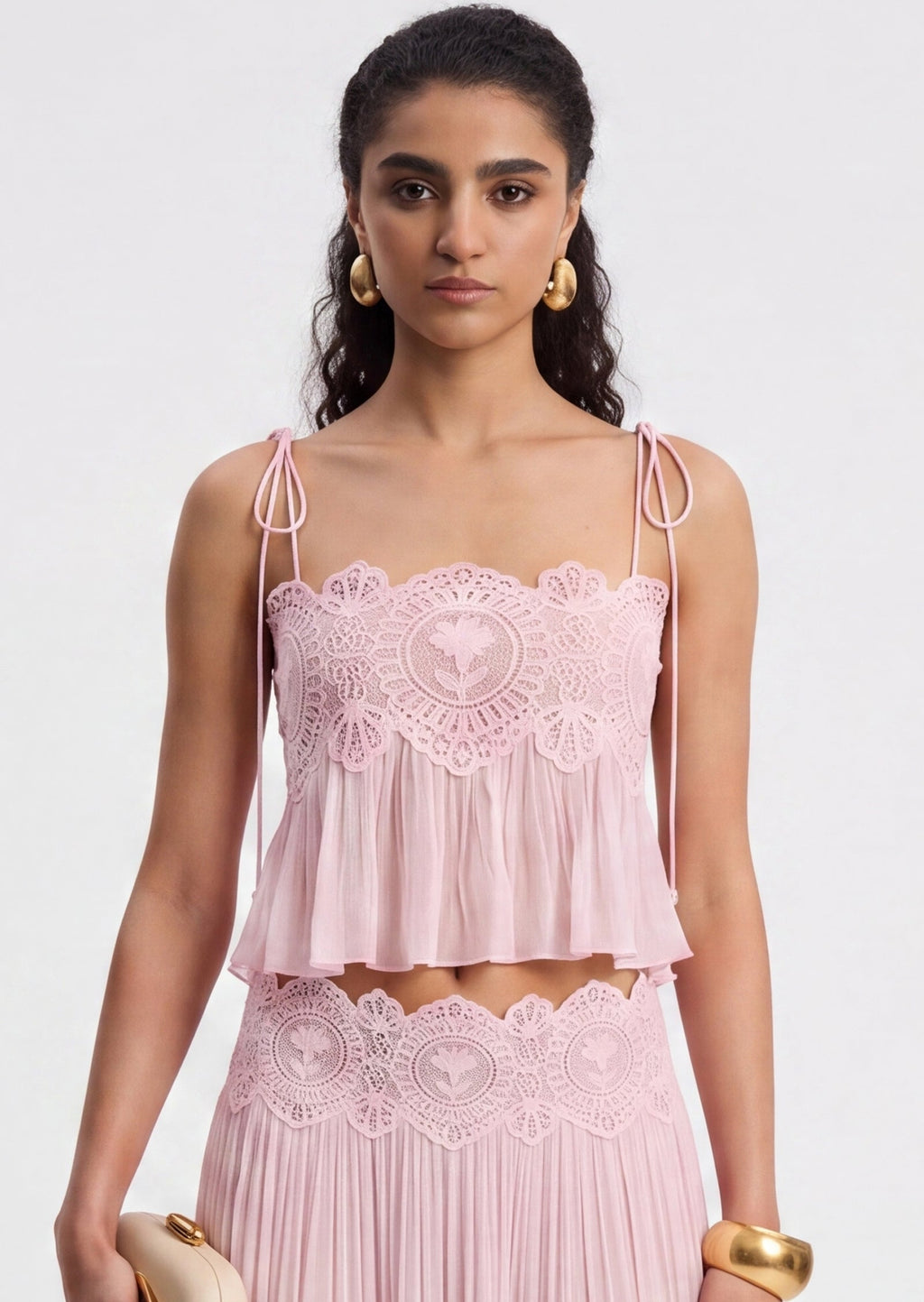 Luenie Chiffon Top & Pant Two Piece Set In Pink
