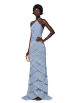 Kadmiel Halter Neck Multi  Layered Ruffled Maxi Dress