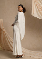 Shawl Ribbon Knotted Maxi Dress In White