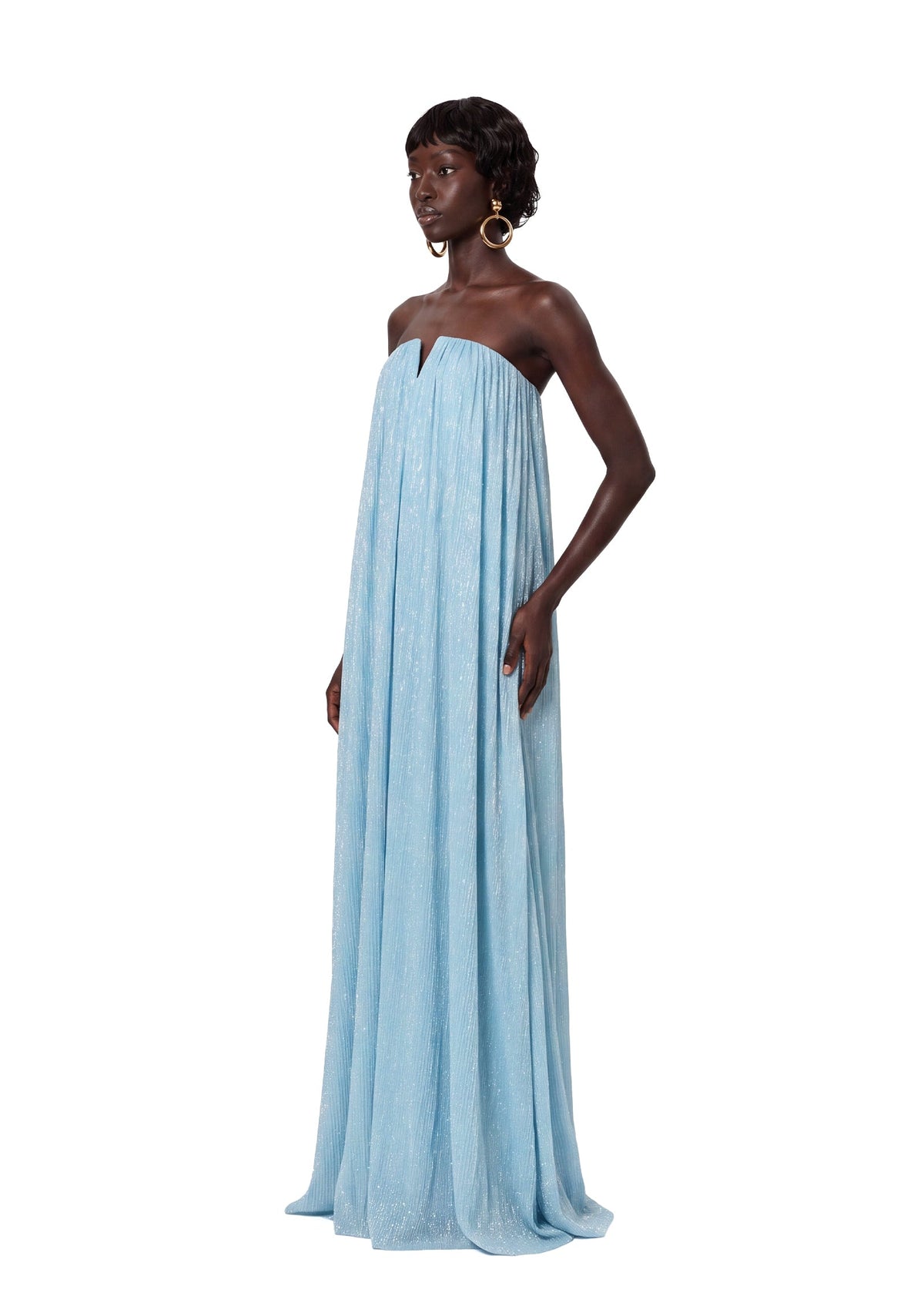 Chasca Strapless Shimmering Maxi Dress In Blue