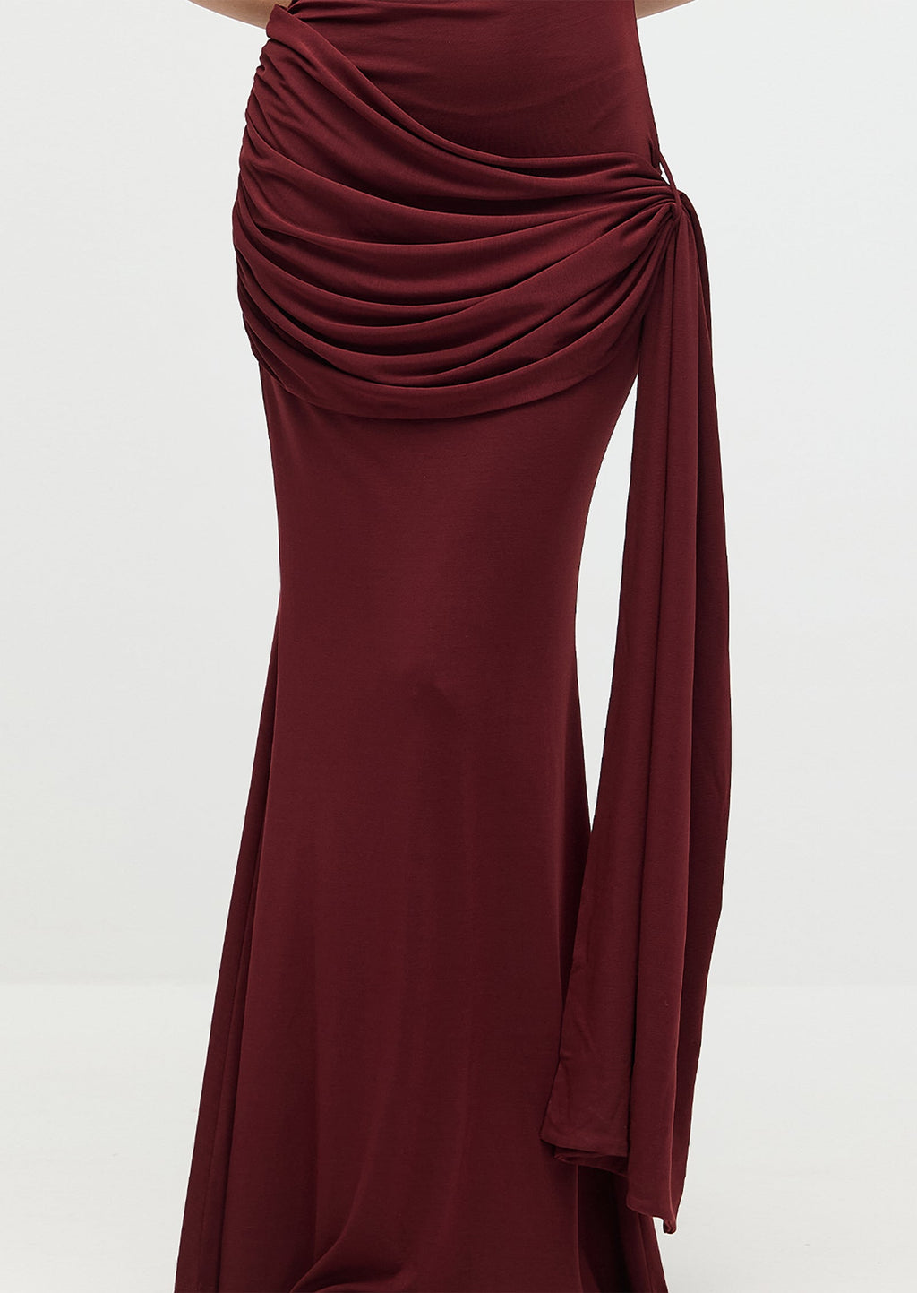 Solid Slinky Fishtail Maxi Dress In Mahogany