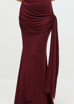 Solid Slinky Fishtail Maxi Dress In Mahogany