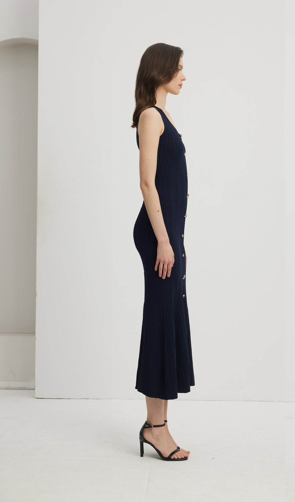 Metallic Button Knit Midi Dress