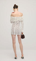 Vintage Floral Lace Off Shoulder Mini Dress