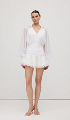 Solid Lantern Sleeve Mini Dress