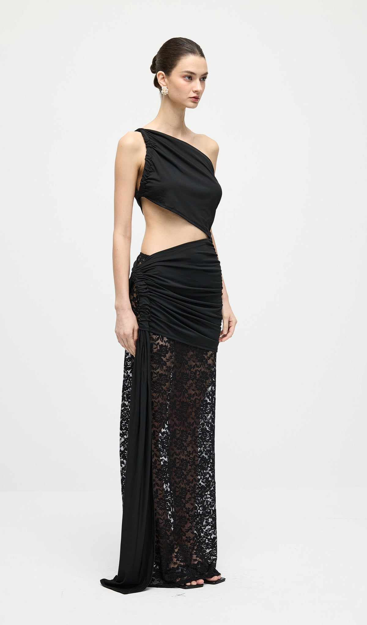 Asymmetric Lace Cut Out Draped Maxi Dress