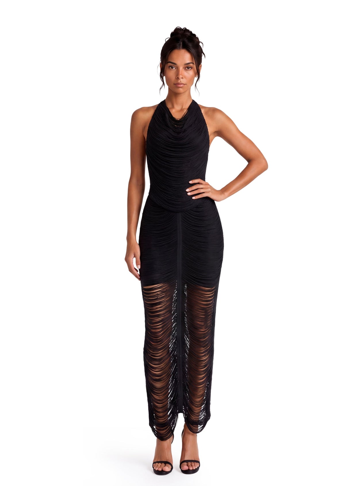 Duha Halter Neck Open Back Tassel Midi Dress