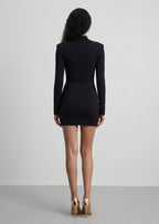 Long Sleeve Black Mini Dress With Gold Trims