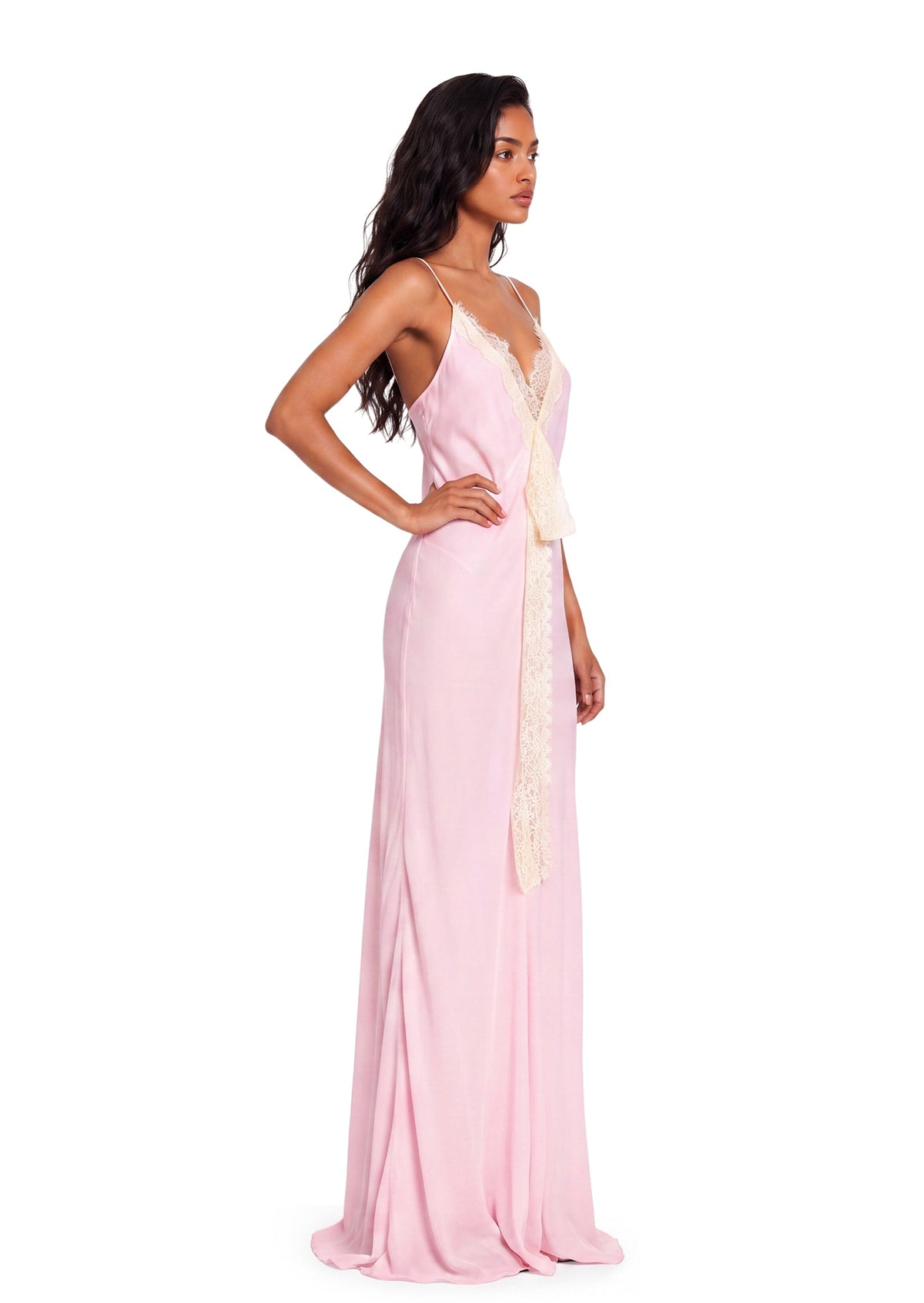 Sadia Lace Satin Maxi Dress In Pink