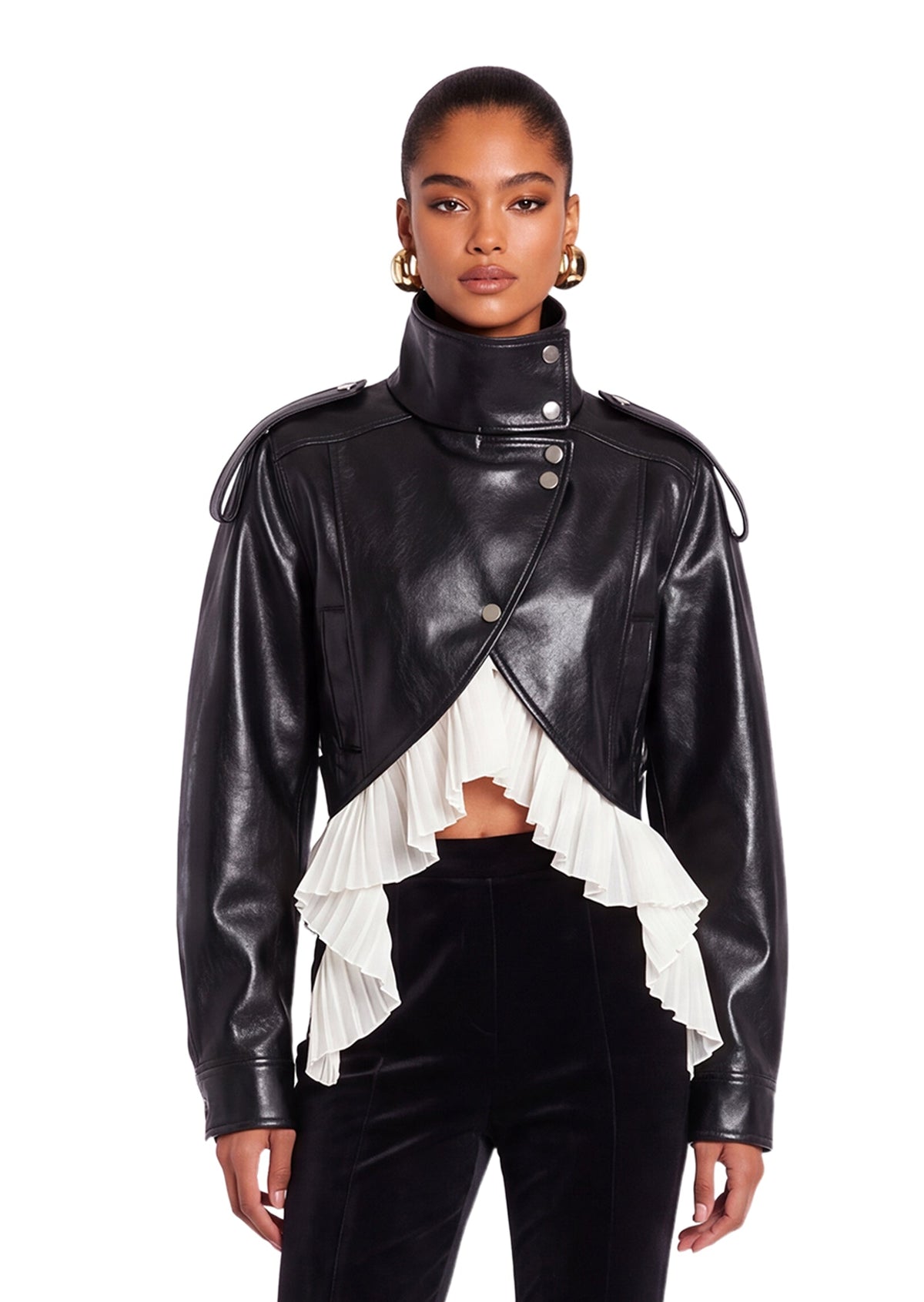 Quasar PU Paneled Ruffle Jacket