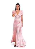 Nahal Satin Short Sleeved Maxi Dress In Pink