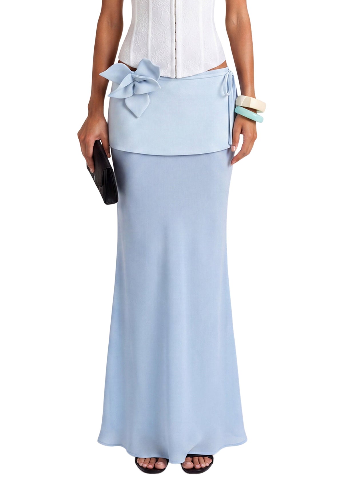 Caitir Fishtail Slit Maxi Skirt In Blue