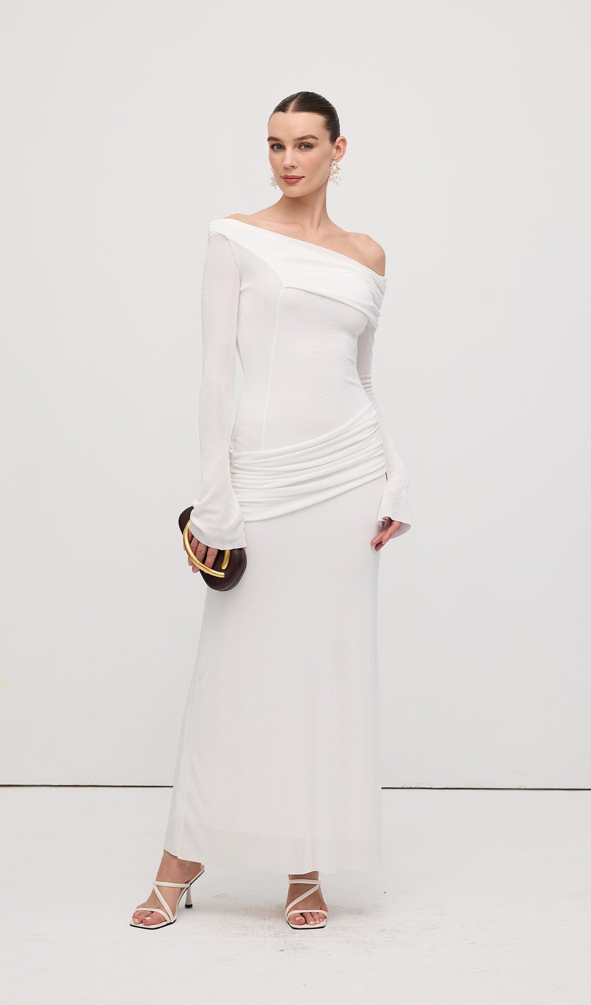 Single Jersey Knit  Draped Maxi Dress White