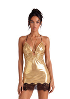 Meino Open Back V Neck Lace Mini Dress