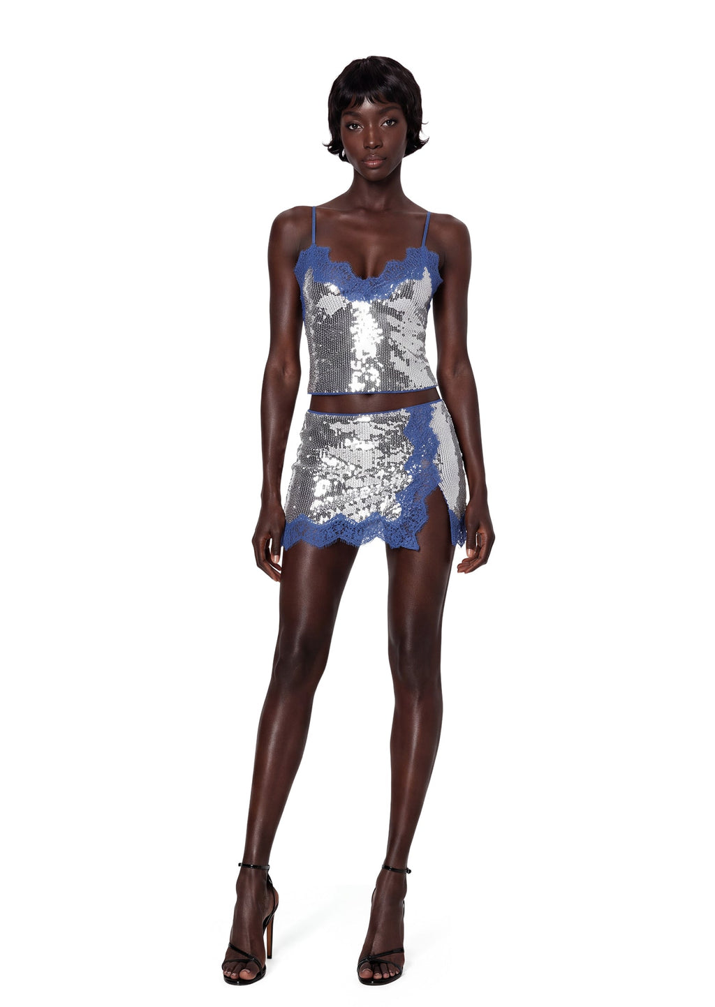 Melora Sequined Top & Mini Skirt Set In Blue