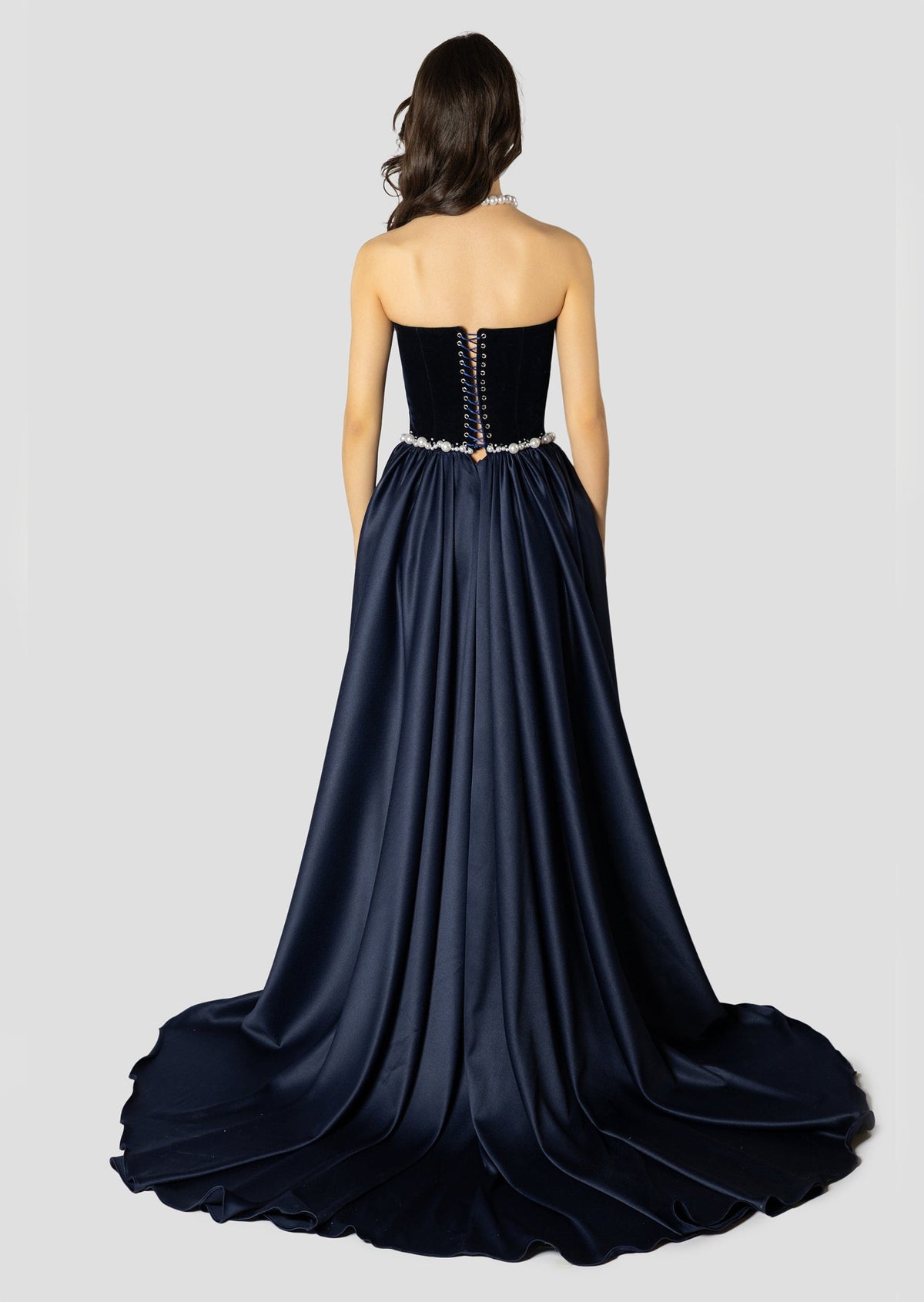 Dark Blue And Pearls Embroidered Dress