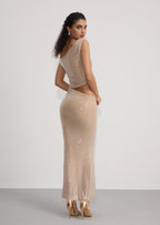 Diamante One Shoulder Maxi Dress In Gold