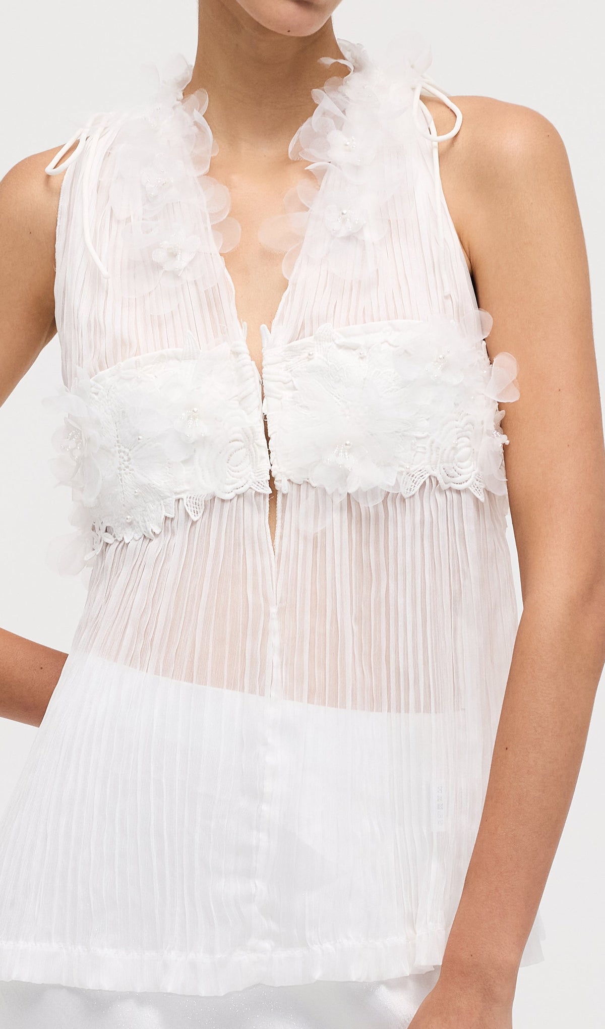 Sleeveless Pleated Embroidered Top