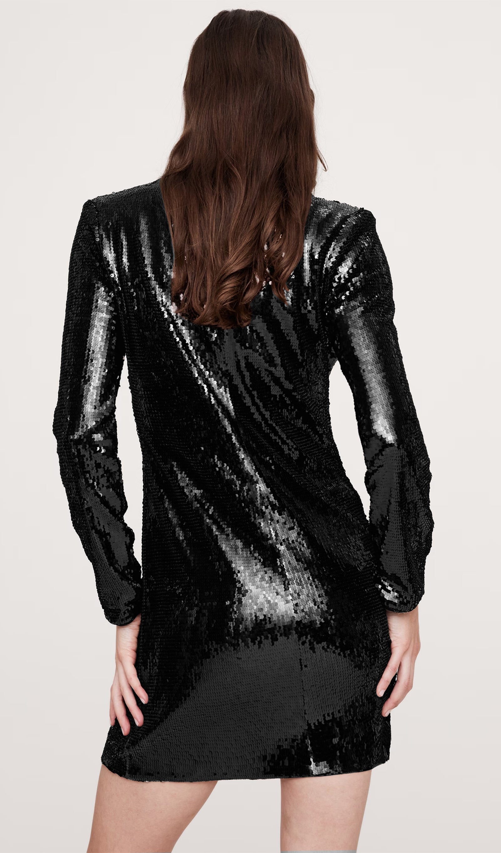 Stretch-Sequin Mini Dress-Black