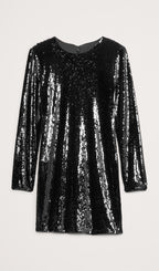 Stretch-Sequin Mini Dress-Black