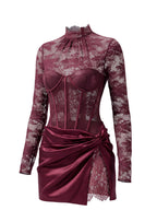 Mana Long Sleeved Lace Bodysuit & Skirt Set In Claret