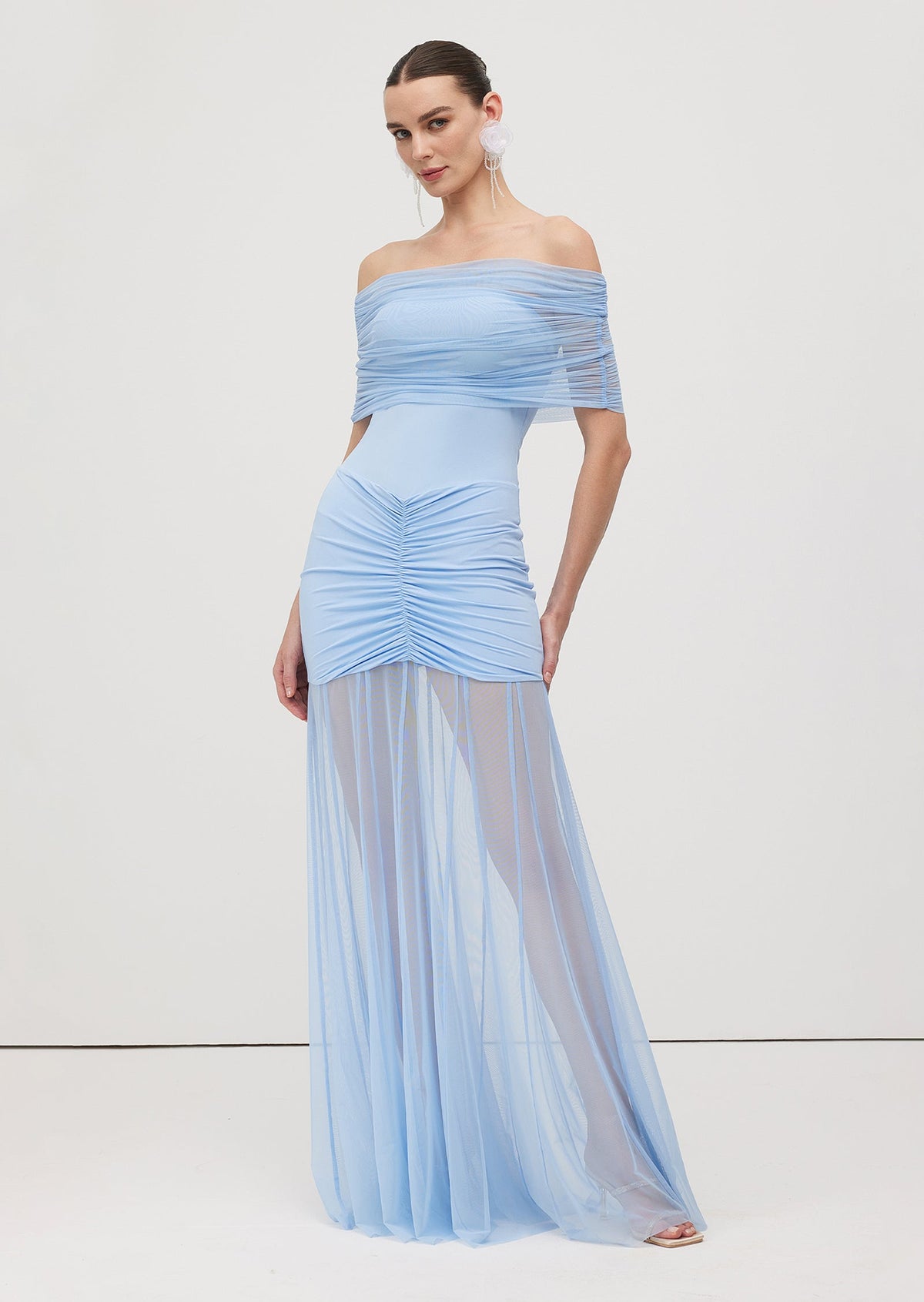 Slinky Off Shoulder Maxi Dress