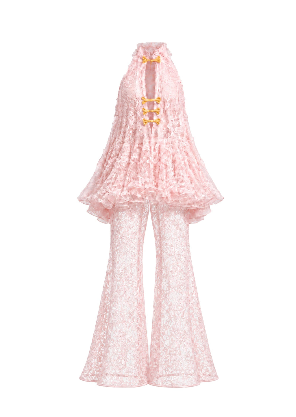 Sylvana Lace Top And Pants Two Piece Set In Pink