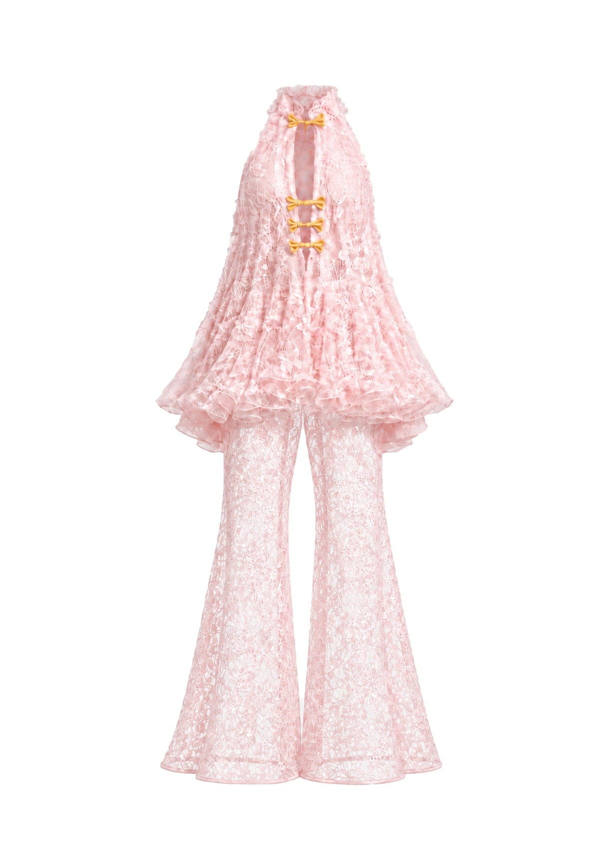 Sylvana Lace Top And Pants Two Piece Set In Pink