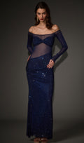 Diamante Off Shoulder Maxi Dress In Navy