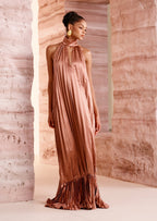 Sleeveless V Neckline Pleats Ruffled Maxi Dress