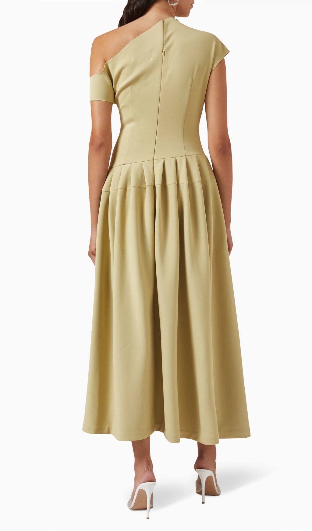 Asymmetry One Shoulder Jersey Midi Dress In Matcha