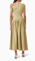Asymmetry One Shoulder Jersey Midi Dress In Matcha