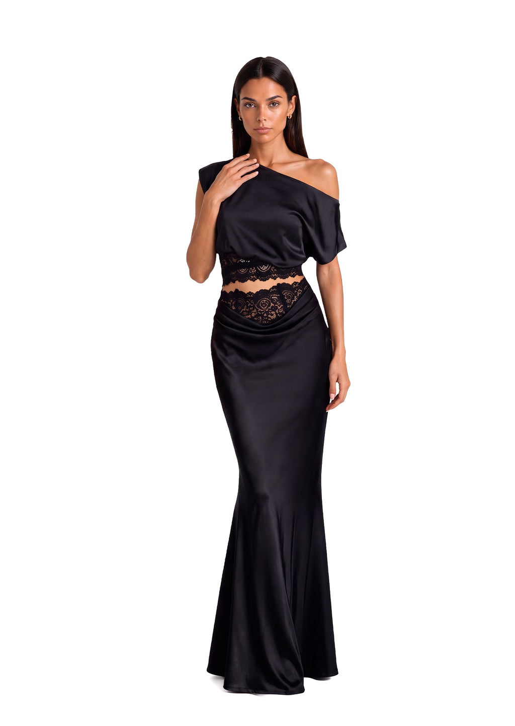 Kahiau One Shoulder Lace Top & Fishtail Skirt Set