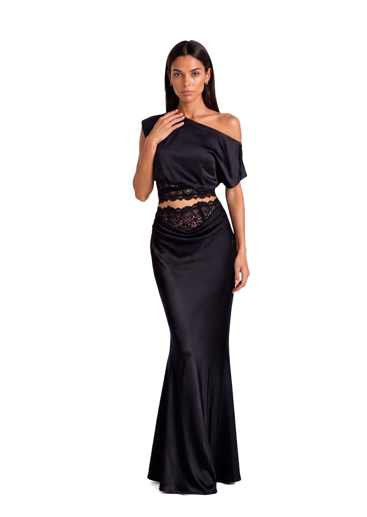 Kahiau One Shoulder Lace Top & Fishtail Skirt Set