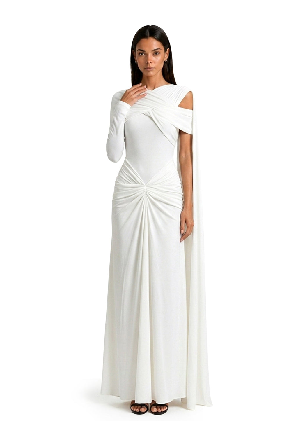 Nam Off The Shoulder Slit Maxi Dress In White