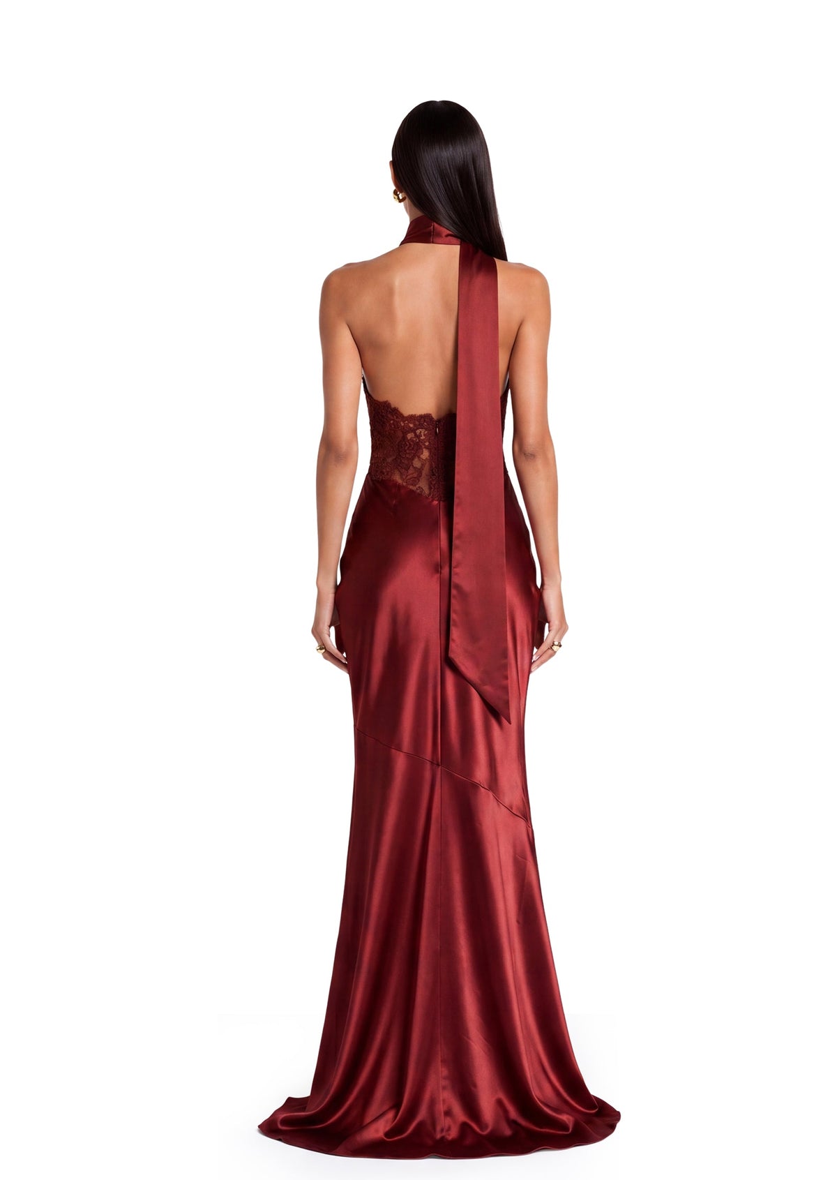 Kaiko Halter Neck Satin Lace Maxi Dress