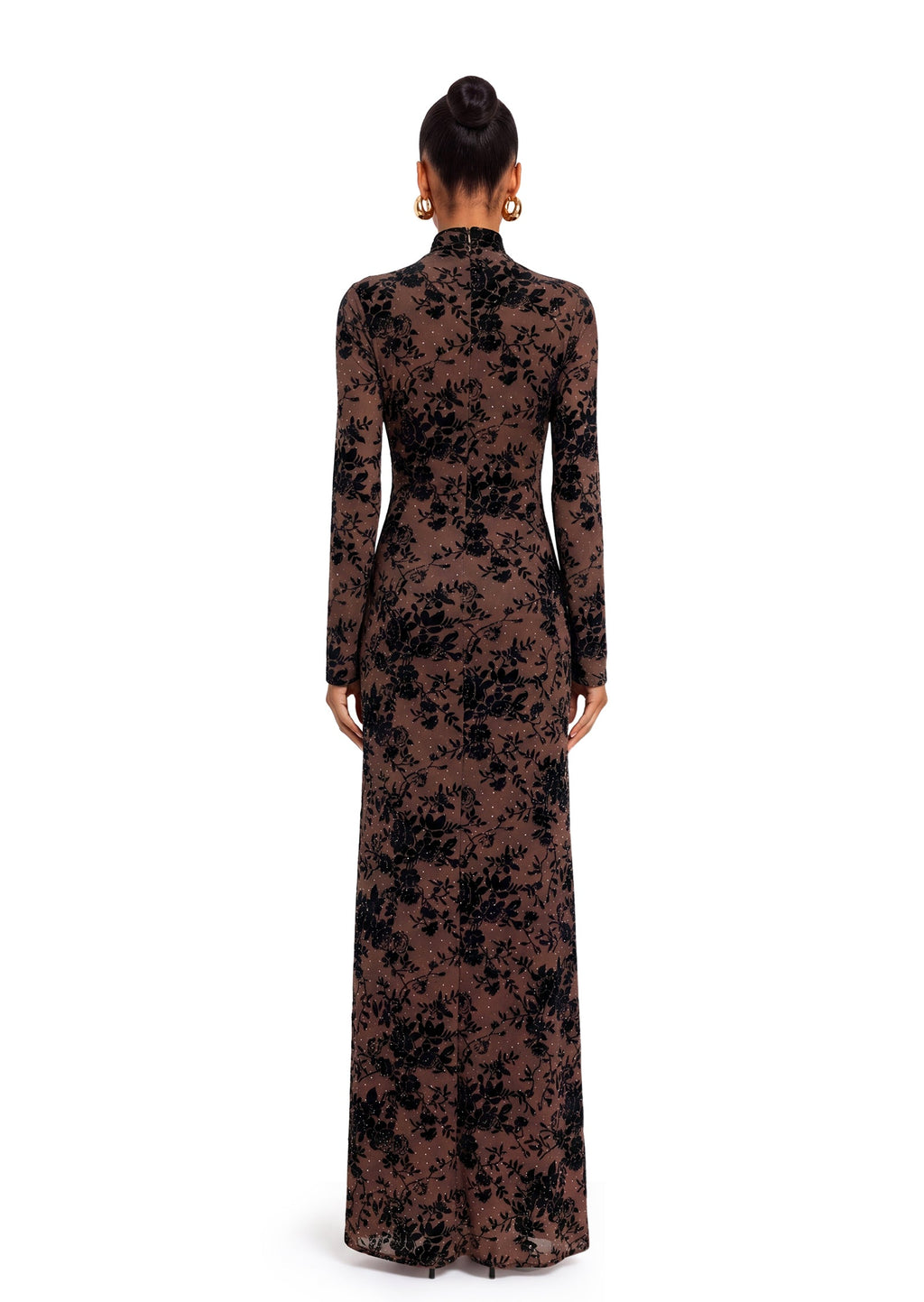Wafa Velvet Maxi Dress In Brown