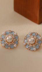 Retro Blue Flower Shape Pearl  Earrings