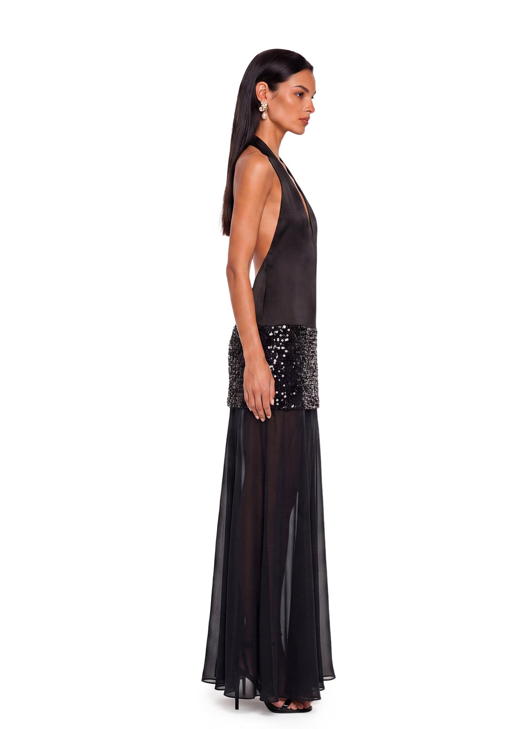 Dacre Halter Neck Open Back Maxi Dress In Black